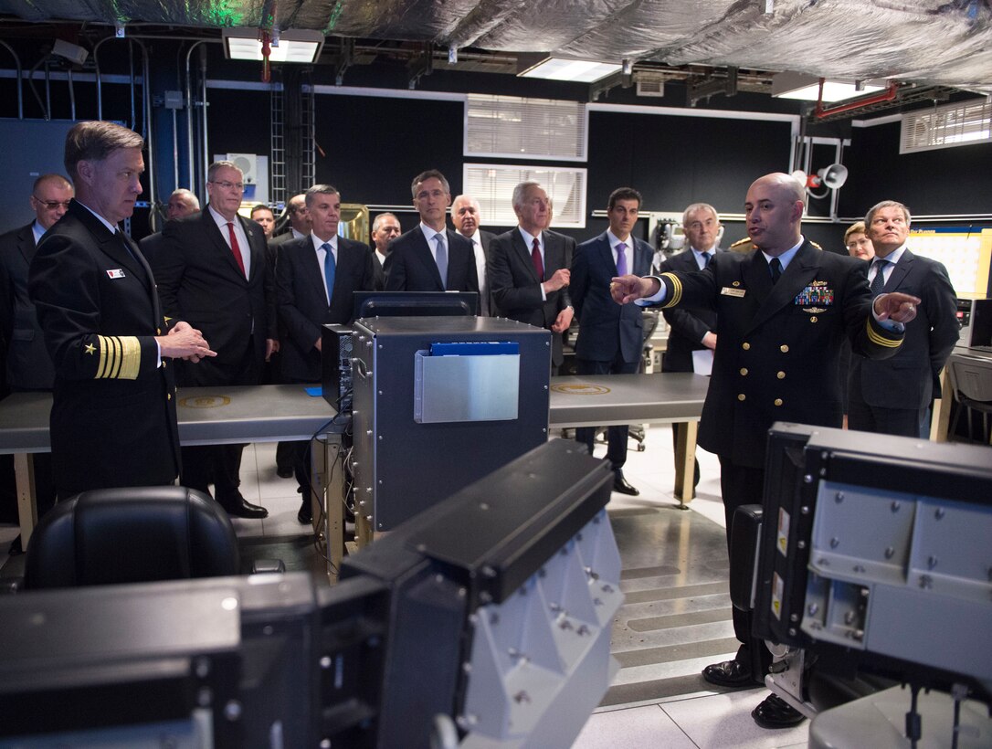 Deputy Defense Secretary Bob Work and other officials listen during a tour of the Aegis Ashore Missile Defense System in Deveselu, Romania, May 12, 2016. DoD photo by U.S. Navy Petty Officer 1st Class Tim D. Godbee