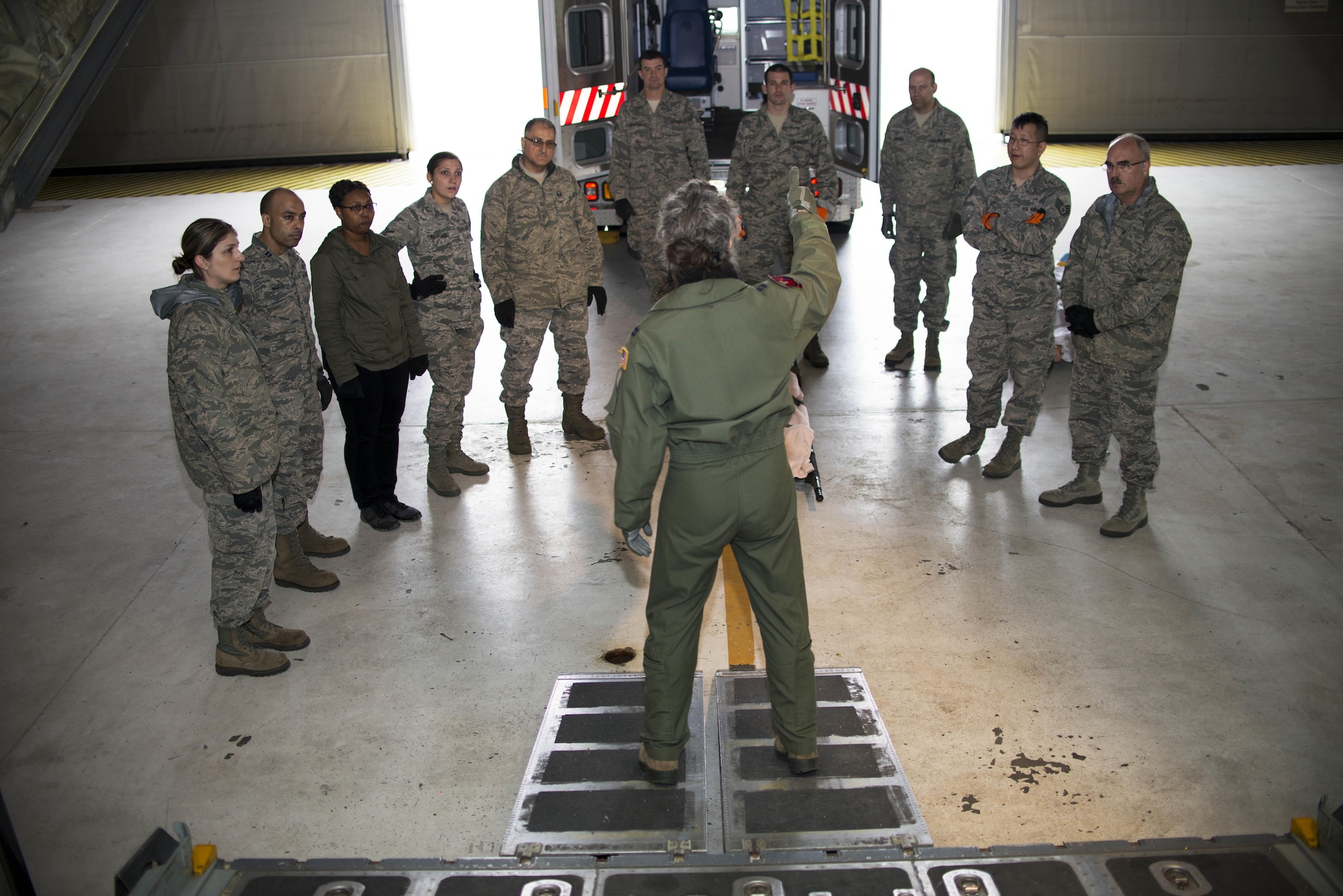 Capt. LaurieAnn Quiry, 914th Aeromedical Evacuation Squadron, briefs members of the 914th Aeromedical Staging Squadron before beginning training during an exercise, May 2, 2016, Niagara Falls Air Reserve Station, N.Y. The exercise simulates real world scenarios that medics face in deployed settings. (U. S. Air Force photo by Tech. Sgt. Stephanie Sawyer) 