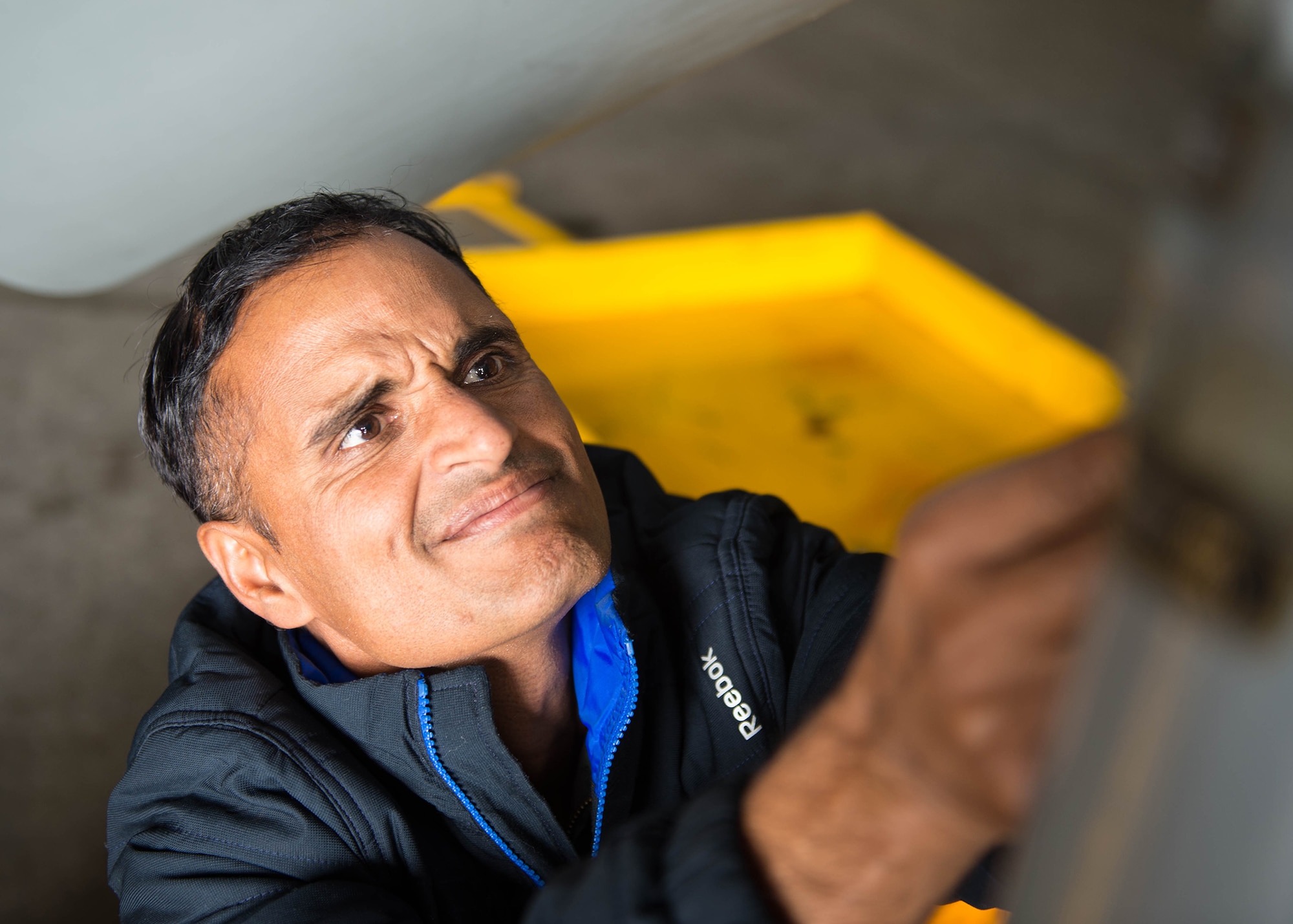 Sgt. D. Sharma, a maintenance airmen from the Indian Air Force (IAF), 14 Fighter Squadron, Ambala Air Base, India, works to change a shock absorber on a Jaguar attack jet aircraft April 29, 2016, at Eielson Air Force Base, Alaska. IAF airmen share best practices and new technology participating in RED FLAG-Alaska 16-1, a Pacific Air Forces command directed field training exercise for U.S. and allied forces, to provide joint offensive counter-air, interdiction, close air support and large force employment training in a simulated combat environment. (U.S. Air Force photo by Staff Sgt. Shawn Nickel/Released)