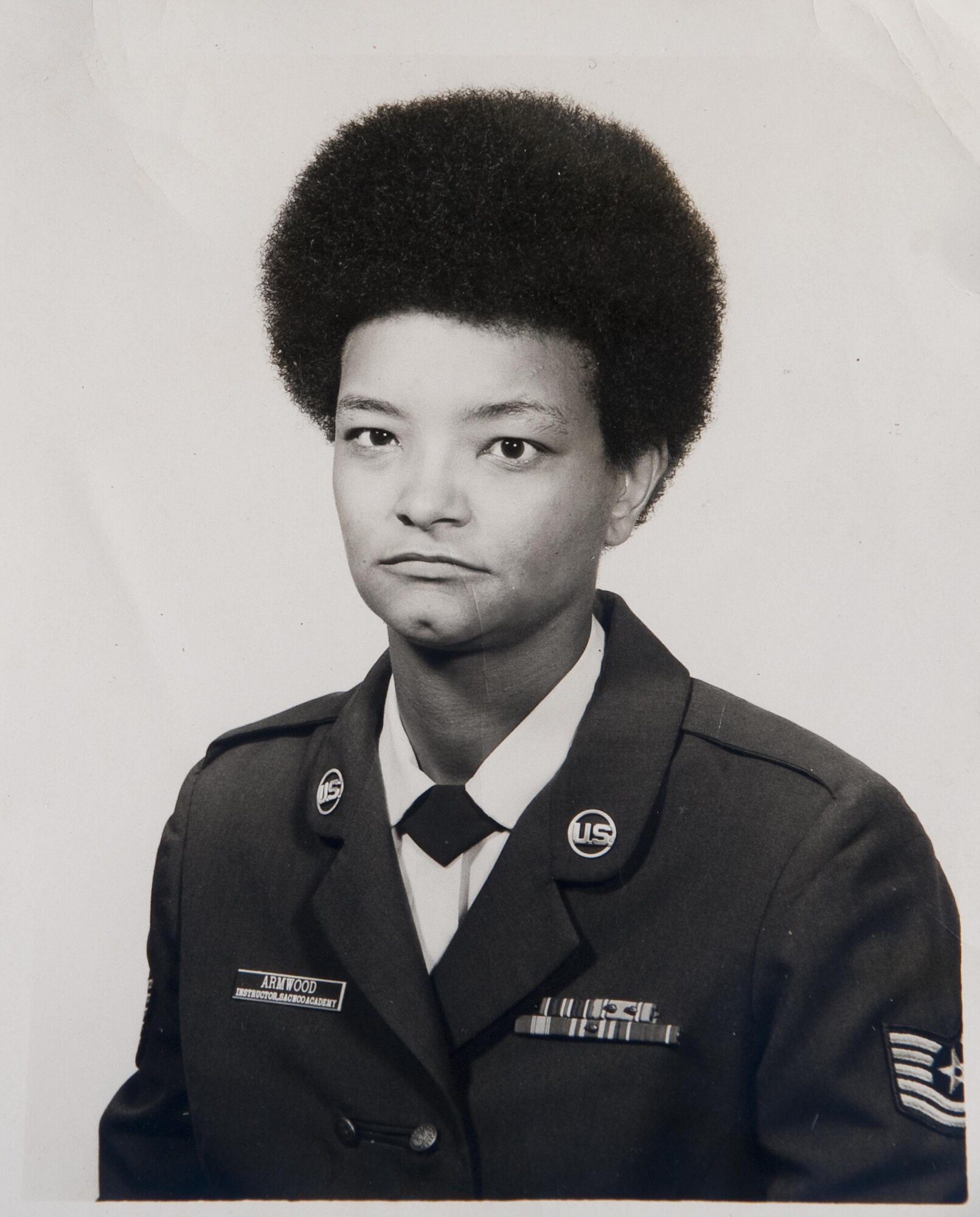 Tech. Sgt. Dale Armwood instructor photo when she taught Seminar C "World Affairs" at the Strategic Air Command NCO Academy. It was not uncommon for students to initially doubted her abilities as an instructor because she was a woman, but left convinced she was the best, as attested by a Best Seminar Award program that began and ended with her always winning.  (U.S. Air Force photo/Staff Sgt. Bennie Davis III)