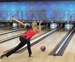 Air Force Senior Airman Tonya Criss leads the Women's Tournament after day, propelling Air Force's Team Challenge Victory at the start of the 2016 Armed Forces Bowling Championship at Travis AFB, Calif. on May 11th.