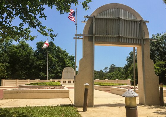 Storm shutters cover the stained-glass displays at the All-Wars Memorial during the base’s week-long hurricane exercise May 12 at Eglin Air Force Base, Fla.  Base personnel practiced the procedures of each hurricane condition and base evacuation in response to simulated Hurricane Mako.  The exercise is an annual event to prepare Eglin for the upcoming hurricane season.  (U.S. Air Force photo/Samuel King Jr.)