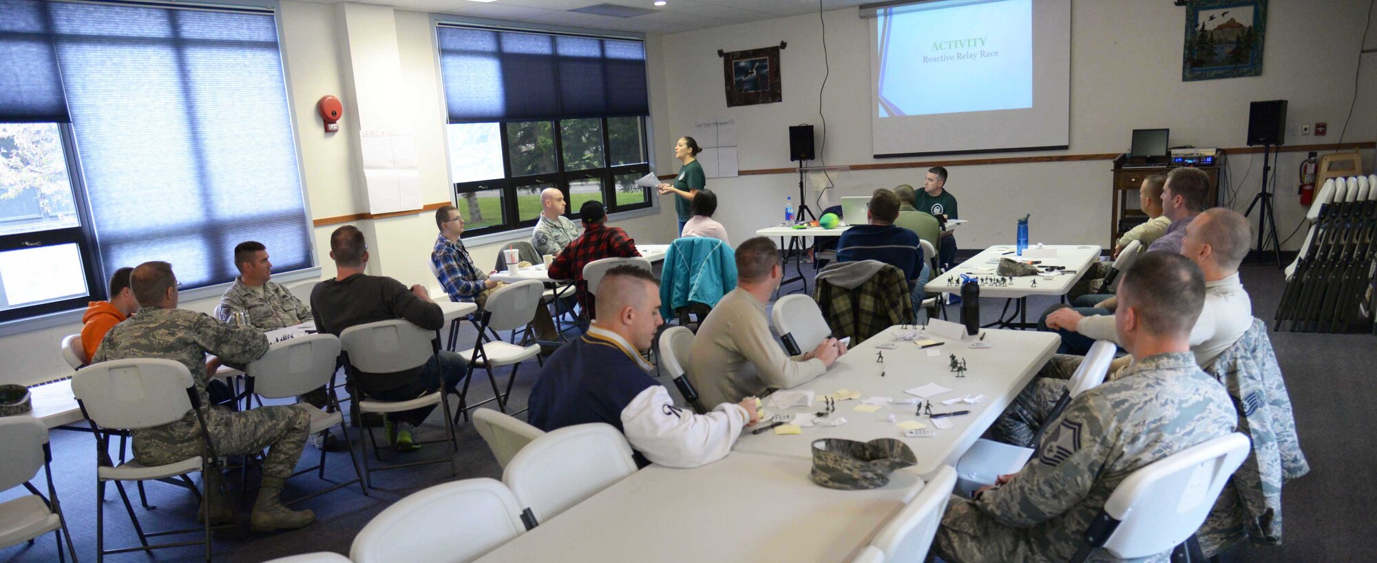Airmen assigned to the 341st Missile Wing attend Green Dot influencer training May 10, 2016, at Malmstrom Air Force Base, Mont. Green Dot is a program which focuses on preventing and intervening as a bystander in situations of interpersonal violence. (U.S. Air Force photo/Airman 1st Class Magen M. Reeves)
