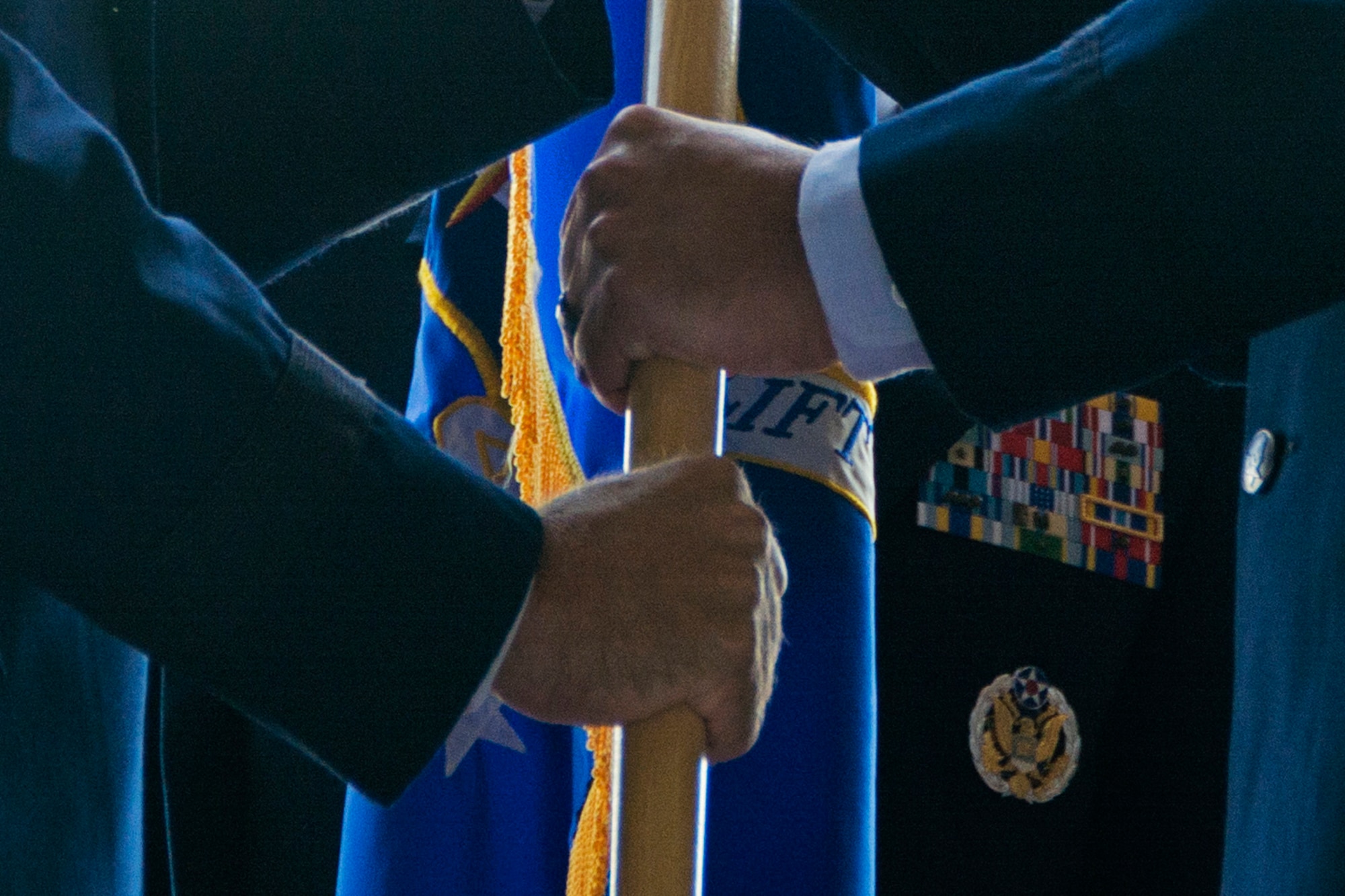 "Commanders must move the chains of their organizations.  Simply put, the Air Force is counting on you to leave your organization, having made it better than how you found it.  A 'touchdown' might be synonymous to taking your unit to war, fighting bravely and achieving our national objectives.
Some commanders are fortunate to lead their units in combat, but, by and large, most do not.  So how do we measure good leadership?  We measure it merely by gauging the quality of your organization compared to its status when you were handed the guidon."
(U.S. Air Force photo/Tech. Sgt. Mercedes Crossland)
