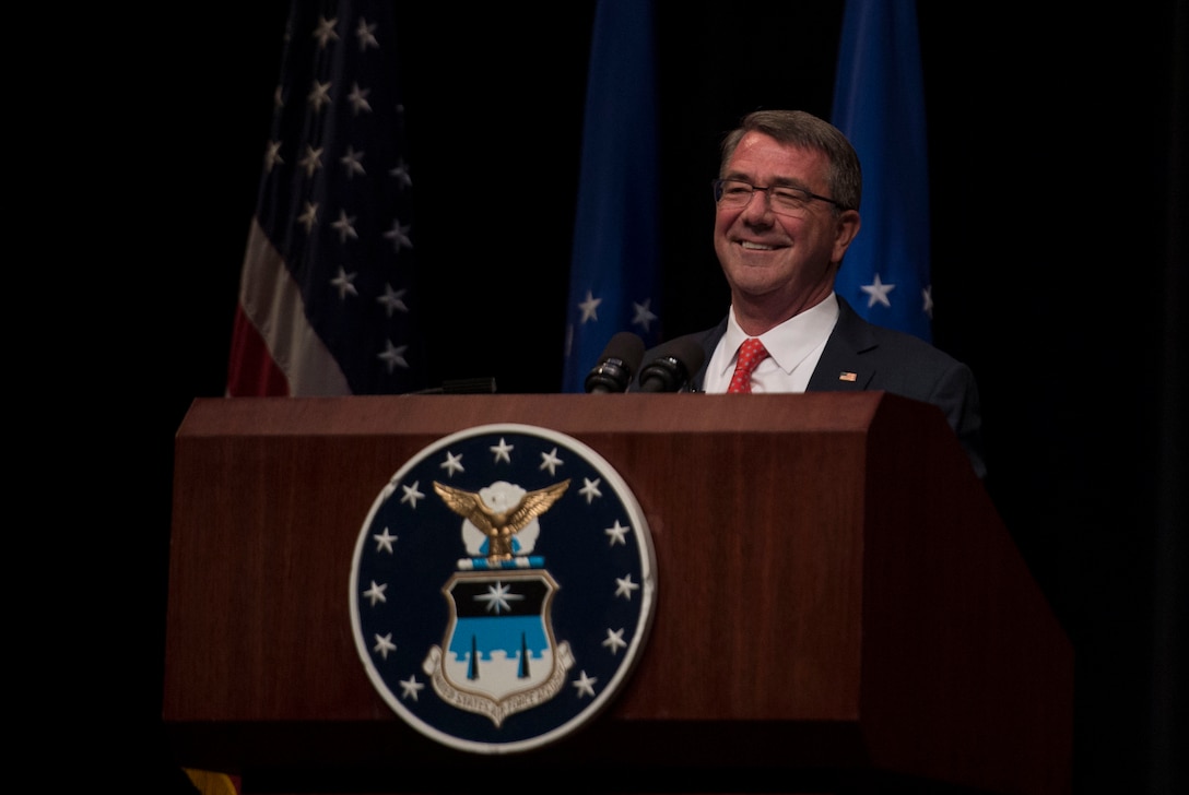 Defense Secretary Ash Carter speaks to U.S. Air Force Academy cadets during a campus visit in Colorado Springs, Colo., May 12, 2016. DoD photo by Air Force Senior Master Sgt. Adrian Cadiz