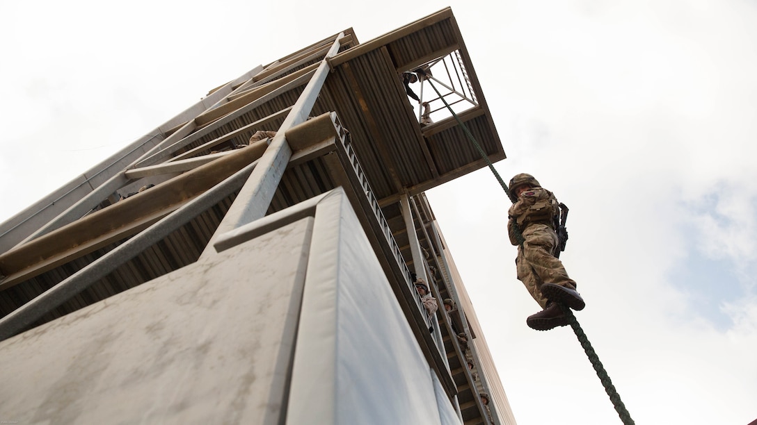 Capt. Luke Wadman, a British Royal Marine and fire support team commander, prepares to practice locking techniques on May 9, 2016, at Marine Corps Base Camp Pendleton. Marines enhanced interoperability by training with British Royal Marine Commandos. This is important, because when Marines deploy they are often accompanied by partner nations. 