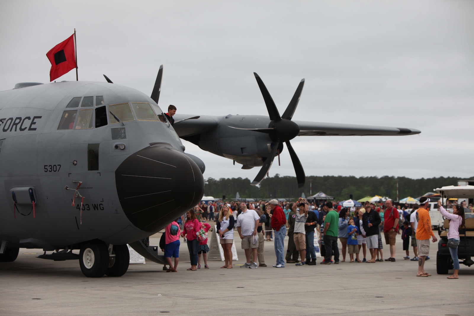 A WC-130 “Hurricane Hunter” is presented to a crowd at the 2016 Marine Corps Air Station Cherry Point Air Show – “Celebrating 75 Years” at MCAS Cherry Point, N.C., April 30, 2016. The WC-130 is a high-wing, medium-range aircraft used for weather reconnaissance missions by the United States Air Force. The aircraft is a modified version of the C-130 Hercules transport configured with specialized weather instrumentation used for penetration of tropical cyclones and winter storms to obtain data on movement, size and intensity.
This year’s air show celebrated MCAS Cherry Point and 2nd Marine Aircraft Wing’s 75th anniversaries and featured 40 static displays, 17 aerial performers and a concert.
#CPAirShow2016 #Marines
