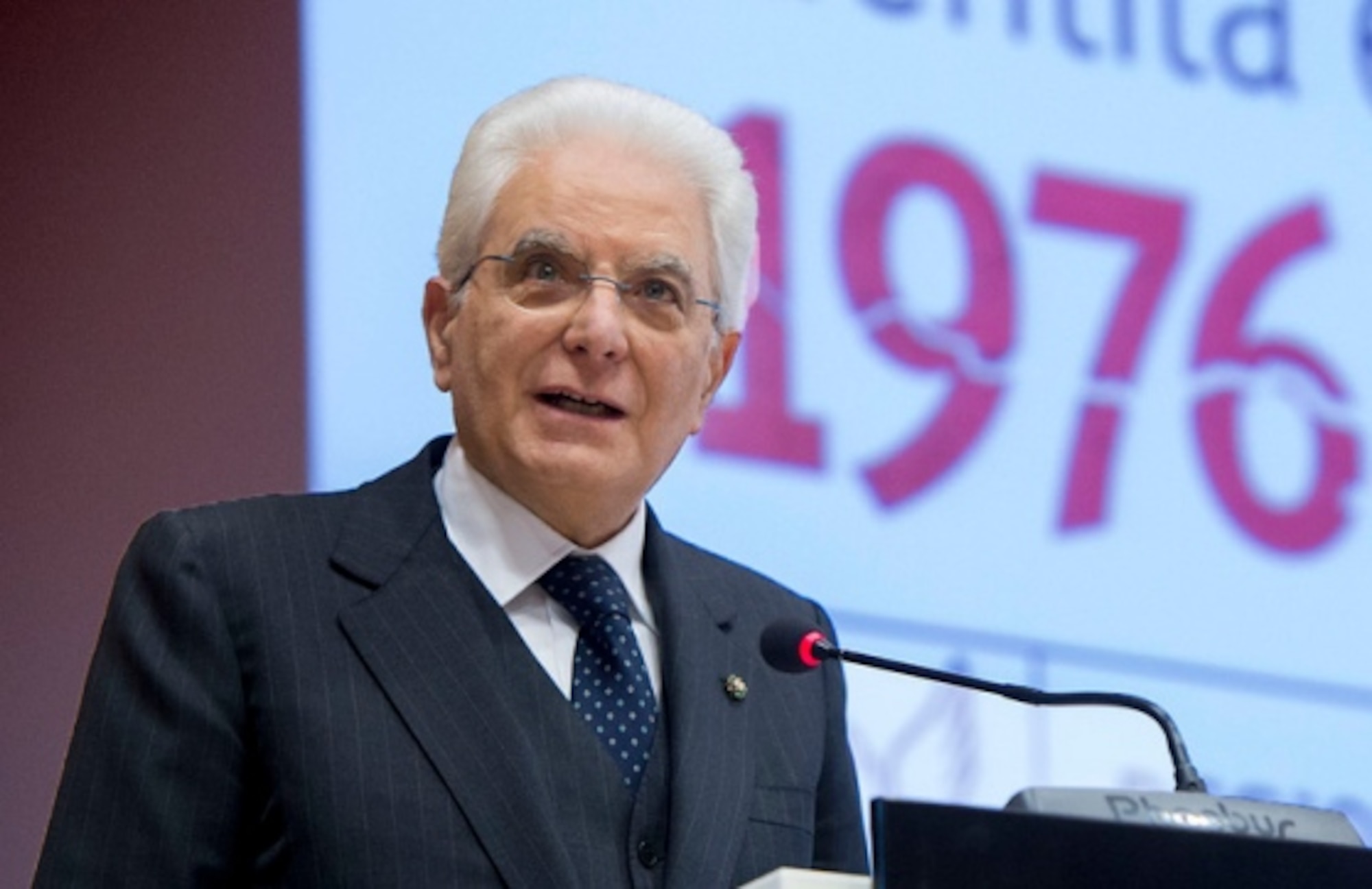 Sergio Mattarella, Italian Republic President, speaks during the 40th Anniversary memorial ceremony, in remembrance of the Friuli Earthquake May 6, 2016, Udine, Italy. The president honored the region with his presence and embraced the resilience of the communities throughout the regions affected in 1976. (Courtesy photo)