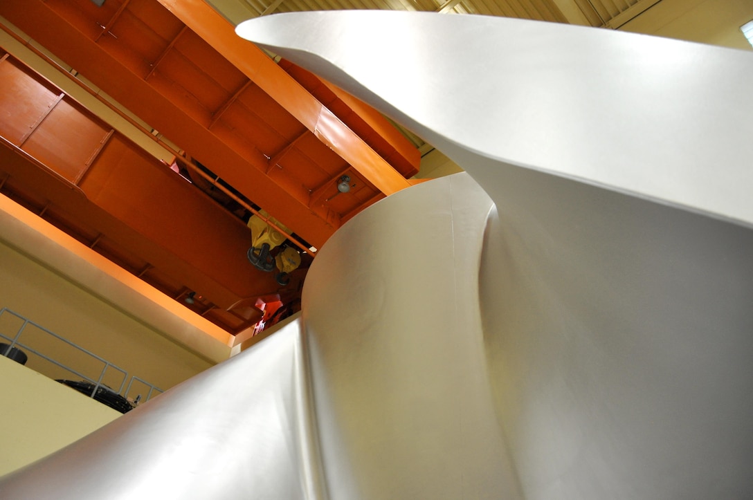 An advanced-technology turbine, designed to improve fish passage at federal dams on the Columbia and Snake rivers is being installed at Ice Harbor Lock and Dam near Burbank, Washington. The turbine design and installation is a collaboration between contractor, Voith Hydro Inc. of York, Pa., the U.S. Army Corps of Engineers, the Bonneville Power Administration and NOAA Fisheries. Small-scale model testing of the new fixed-blade runner design indicates it may also increase power generation by three to four percent.