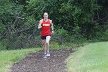 Capt. Christine Taranto, logistics analyst with Marine Corps Systems Command’s Acquisition Logistics and Product Support, trains on trails at Marine Corps Base Quantico, Virginia. Taranto, an active triathlete and marathoner, was recognized on May 11 as the Marine Corps 2015 Female Athlete of the Year. (U.S. Marine Corps photo by Mathuel Browne)
