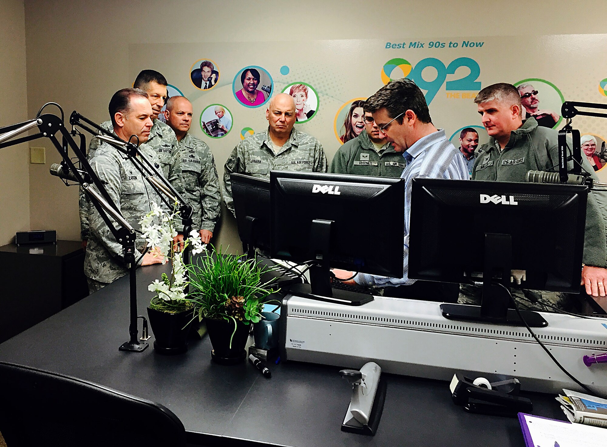 Leadership from across Team McConnell learn about the Q92 Radio Station Studio and the features that make it easier for blind and visually impaired individuals to manage a radio show, March 9, 2016, in Wichita, Kan. Envision owns Q92 and is dedicated to improving the lives of BVI individuals. (Courtesy photo) 
