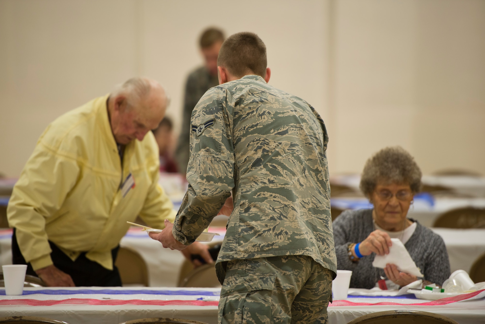 Team Minot Airmen volunteers supported the Senior Coalition’s Salute to Seniors event in Minot, N.D., May 10, 2016.  The event honored local veterans and included skits, music performances and speakers such as Col. Kieran Denehan, 5th Operations Group commander, who spoke about the base’s mission. (U.S. Air Force photo/Airman 1st Class J.T. Armstrong)