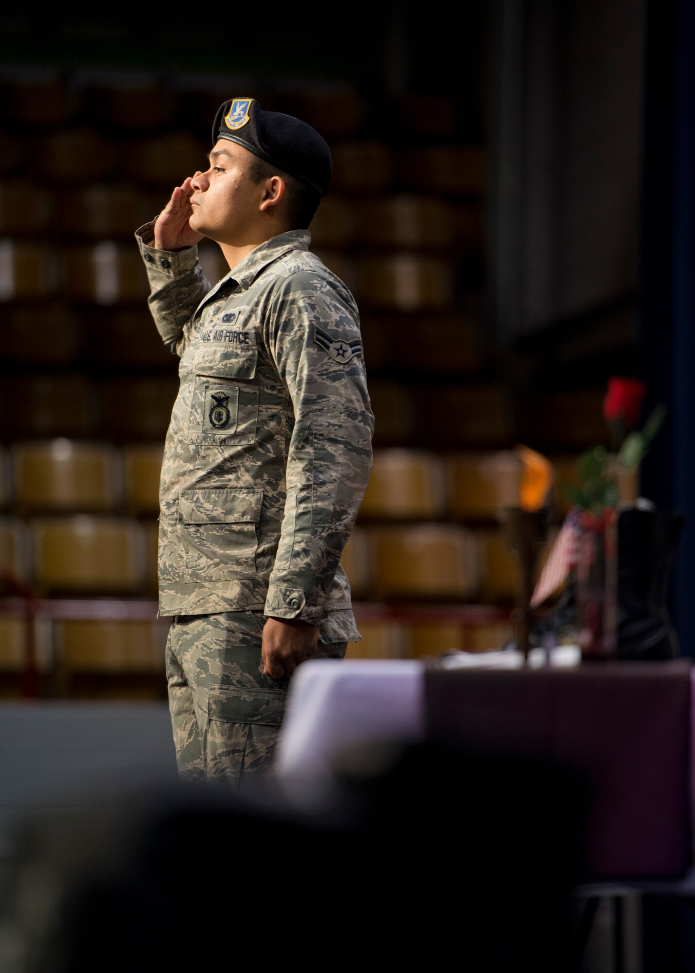 Team Minot Airmen volunteers supported the Senior Coalition’s Salute to Seniors event in Minot, N.D., May 10, 2016.  The event honored local veterans and included skits, music performances and speakers such as Col. Kieran Denehan, 5th Operations Group commander, who spoke about the base’s mission. (U.S. Air Force photo/Airman 1st Class J.T. Armstrong)