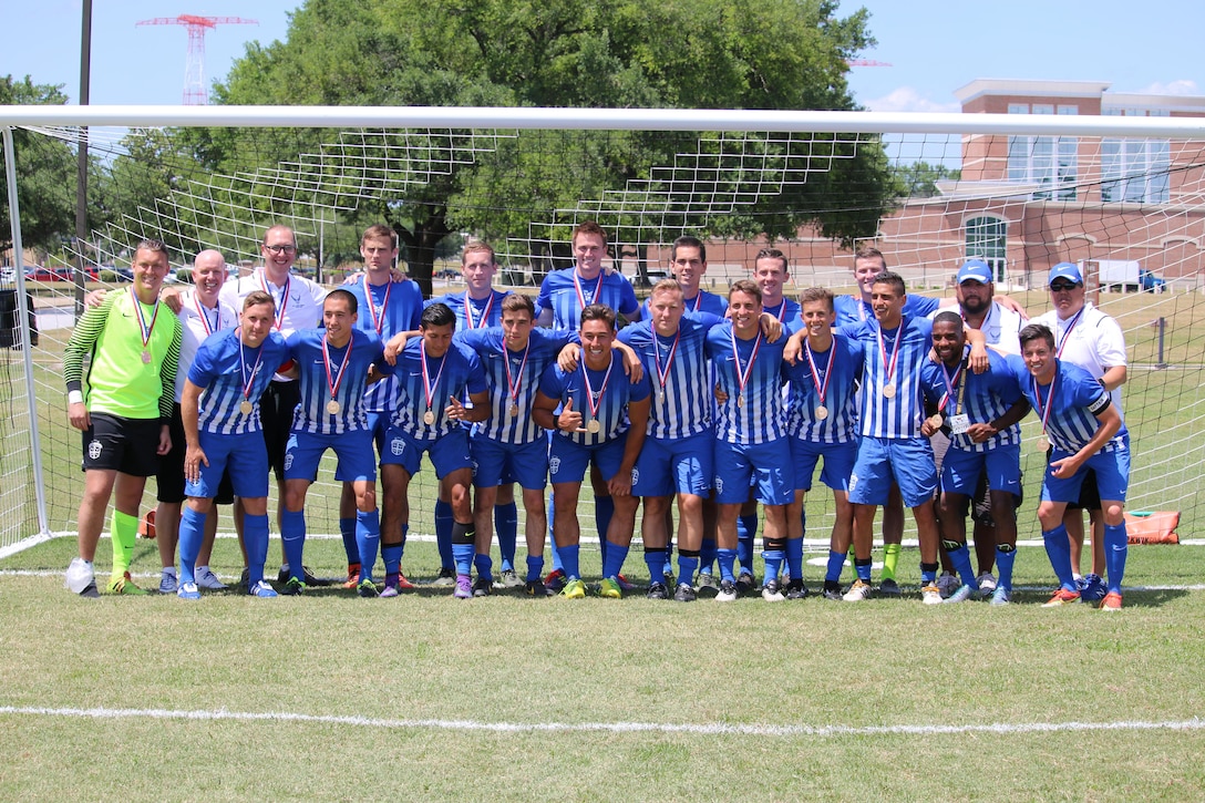 Fort Benning, Ga. - Air Force presents their gold medals after winning the championship match of the 2016 Armed Forces Men's Soccer Championship hosted at Fort Benning, Ga from 6-14 May 2016.  Air Force would win the Championship 3-2, with Navy taking silver.
