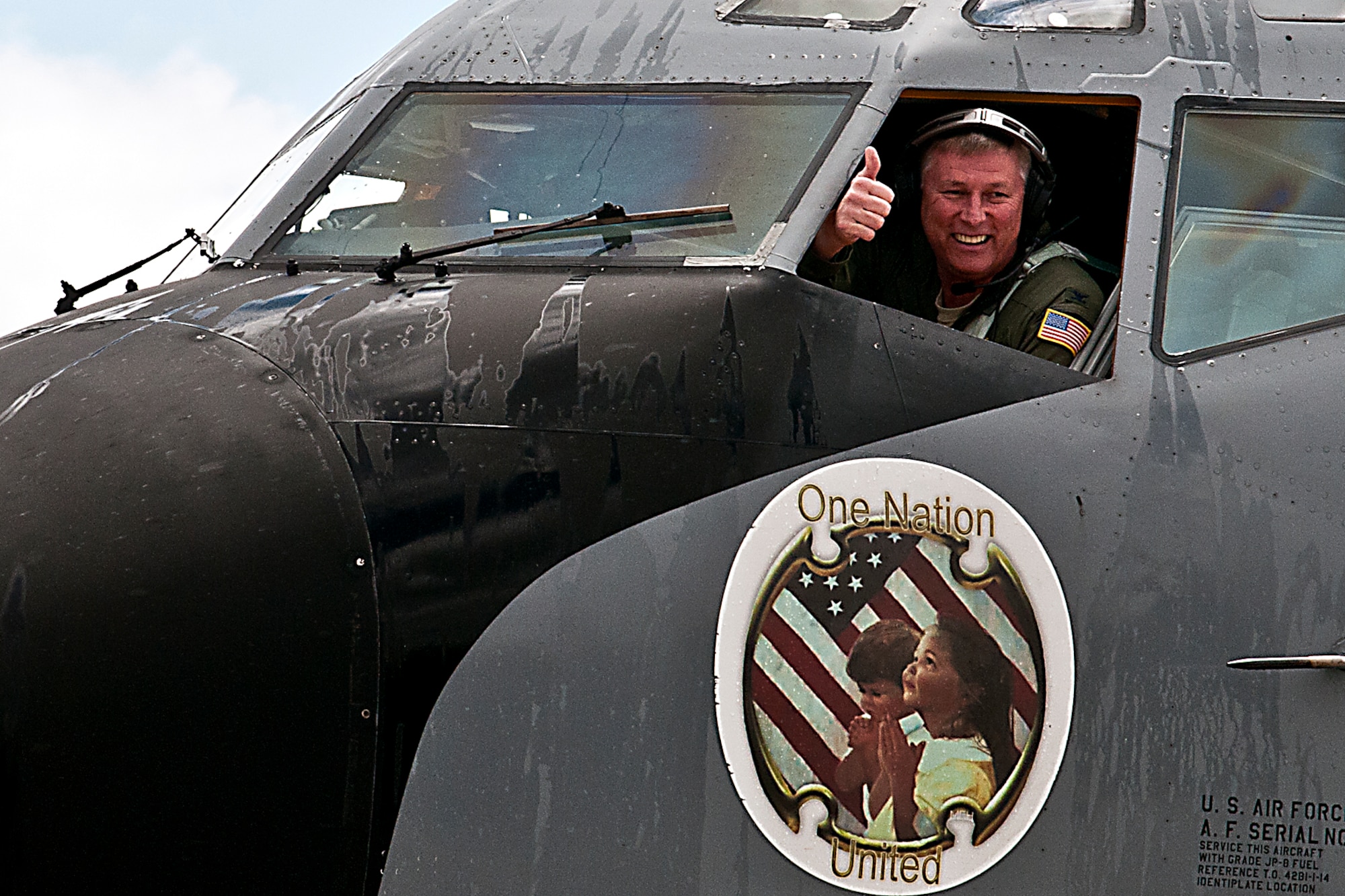 Col. Doug Schwartz, 434th Air Refueling Wing commander, is all smiles upon landing at Grissom Air Reserve Base, Indiana May 13, 2016. The flight was his final as he retires from the Air Force Reserve May 14, 2016. (U.S. Air Force photo/Senior Airman Dakota Bergl)