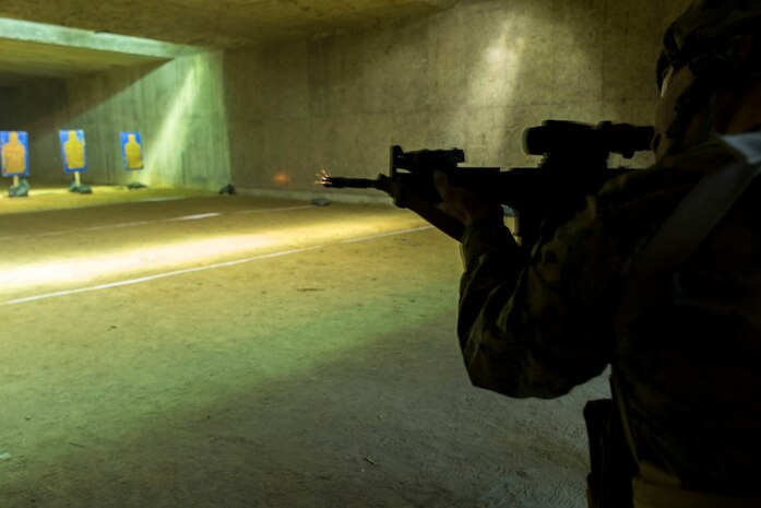 A Marine with Marine Wing Support Squadron 171 conducts table three rifle qualifications during exercise Thunder Horse 16.2 at the Japan Ground Self-Defense Force’s Haramura Maneuver Area in Hiroshima, Japan, May 12, 2016. The week-long exercise focused on reinforcing skills that Marines learned throughout their military occupational specialty schooling and during Marine Combat Training in order to maintain situational readiness. (U.S. Marine Corps photo by Lance Cpl. Aaron Henson/Released)