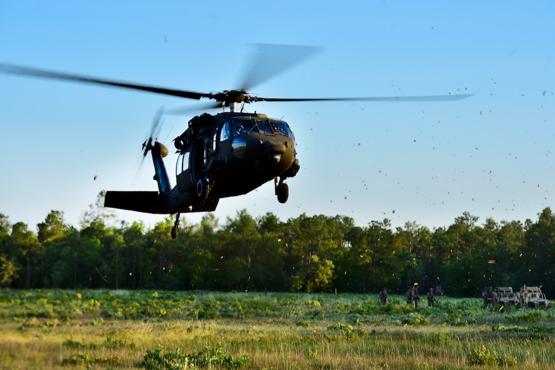 An Army UH-60 Black Hawk helicopter lands during Emerald Warrior 16 at Hurlburt Field, Fla., May 5, 2016. Air Force photo by Staff Sgt. Paul Labbe