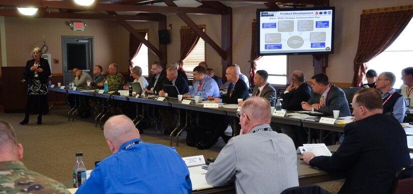 Maj. Gen. Patrick J. Reinert, commanding general of the 88th Regional Support Command, (far right) speaks to key leaders of his command during a Strategic Planning Session held on Fort McCoy, Wis., May 12. The session is held annually to ensure the 88th RSC continues to provide services and support to ensure the readiness of Army Reserve Soldiers, families and civilians within its 19-state area of responsibility.