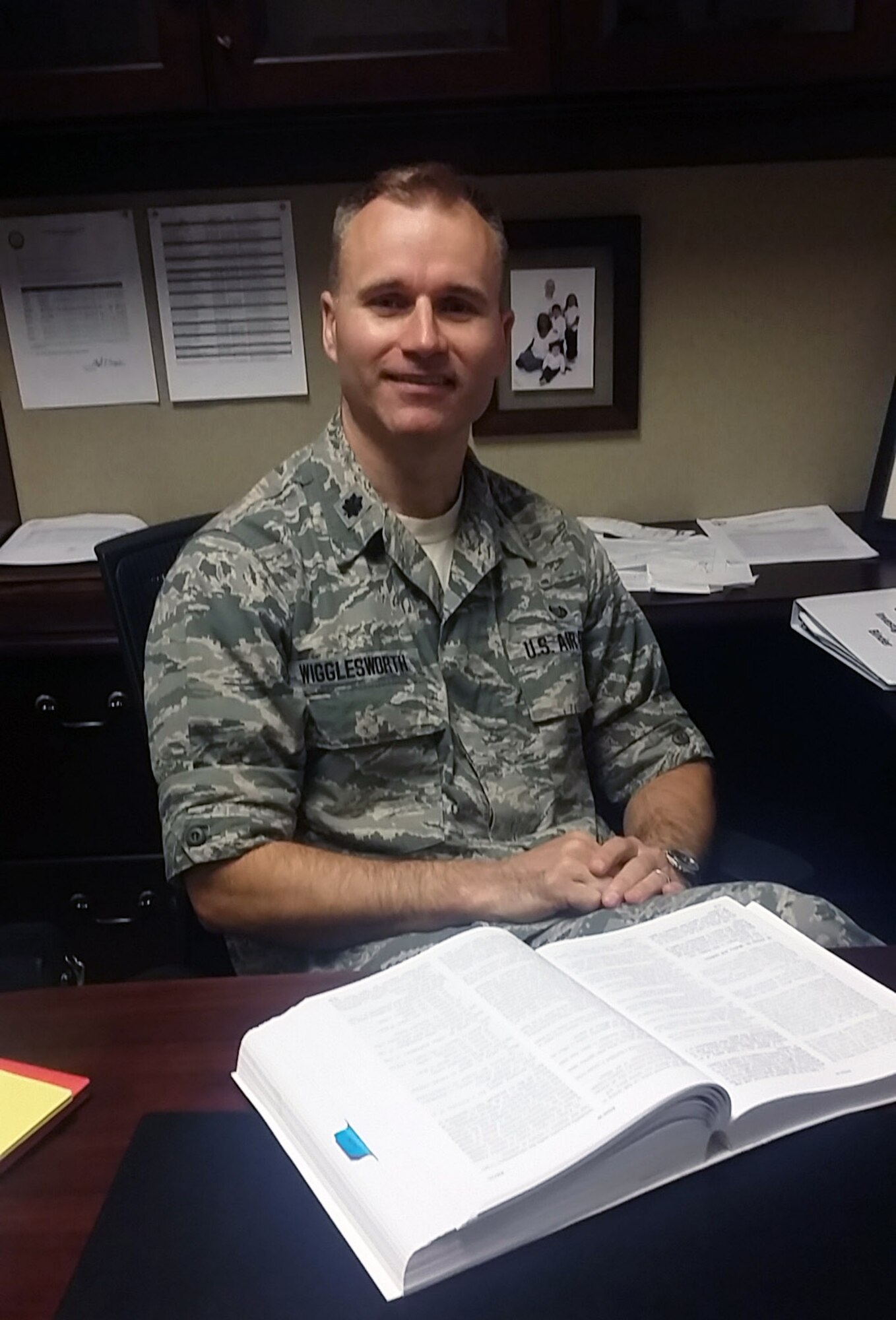 Lt. Col. John Wigglesworth, 960th Cyber Operations Group Staff Judge Advocate, was named the recipient of the Donald C. Rasher Award. Wigglesworth was cited for his skilled direction of the TRIALS program (Teaching by Reservists In Advocacy and Litigation Skills), a worldwide program of intensive instruction in trial advocacy, planning and matching resources for all TRIALS offerings as well as teaching in several of the programs. (U.S. Air Force photo/Maj. Alysia R. Harvey)
