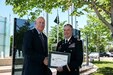 Col. Ahron Hakimi (right) honors David Couch (left), Kern County Supervisor, with the Patriot Award, May 13, 2016, for his extraordinary support of National Guard and Army Reserve Soldiers in Bakersfield, Calif. (Courtesy photo)