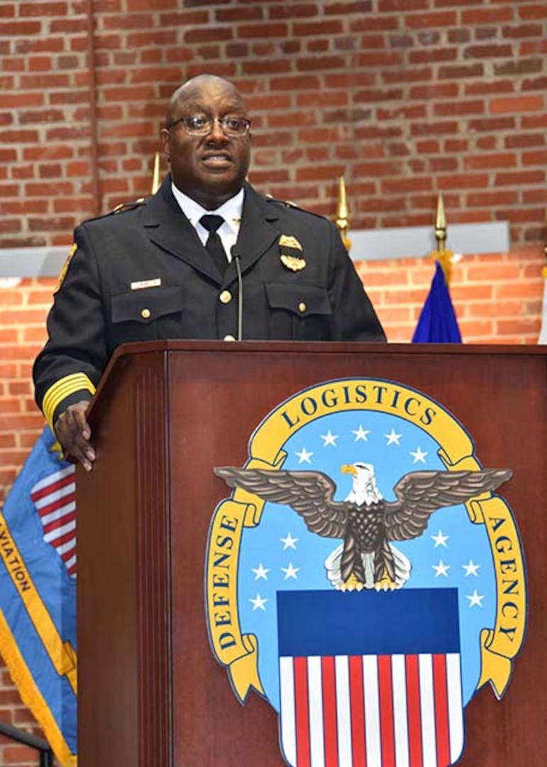 Norfolk State University Police Chief Troy Covington served as guest speaker for the 2016 Defense Logistics Agency Installation Support at Richmond’s Police Department’s Peace Officers' Memorial Day in a ceremony held at the Lotts Conference Center on Defense Supply Center Richmond, Virginia, May 12, 2016.