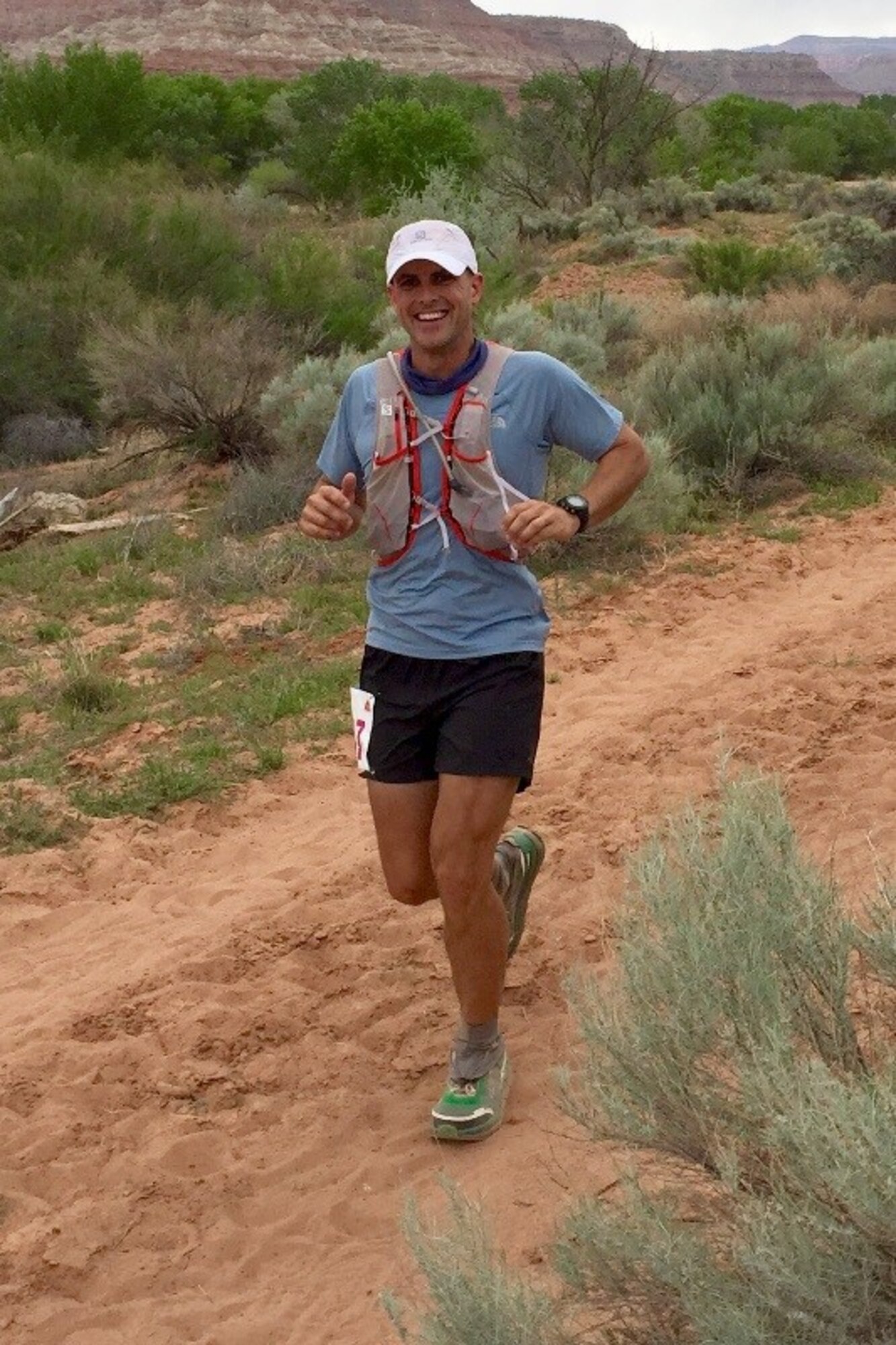 Maj. Peter Cossette, 944 Fighter Wing F-35 instructor pilot, is photographed running during the Zion 100 Mile Ultra Marathon along the outskirts of Zion National Park in Utah in just over 25 hours April 8-9. (Courtesy photo)