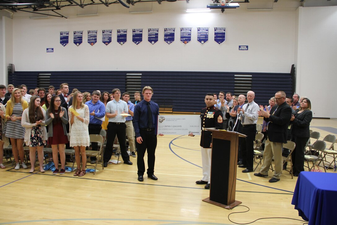 James Lipscomb received the Naval Reserve Officer Training Corps Scholarship upon graduation from Hopkins High School, May 10, 2016. Every year, the Marine Corps awards the NROTC Scholarship to mentally, morally and physically exceptional students attending four-year colleges or universities. The scholarship covers up to $180,000 for tuition, books, uniforms, lab fees and a monthly stipend up to $400.