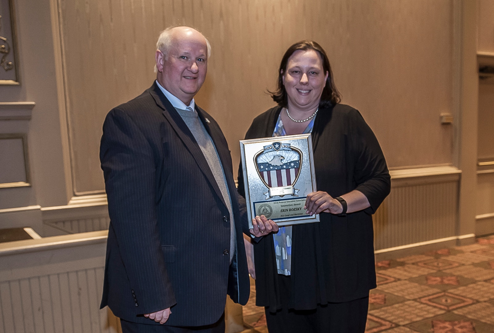 Erin Roesky, a Senior Supply Systems Analyst with the Business Process Support directorate, won the Innovation Award by an individual at the Federal Executive Association’s Excellence in Government Awards luncheon. 