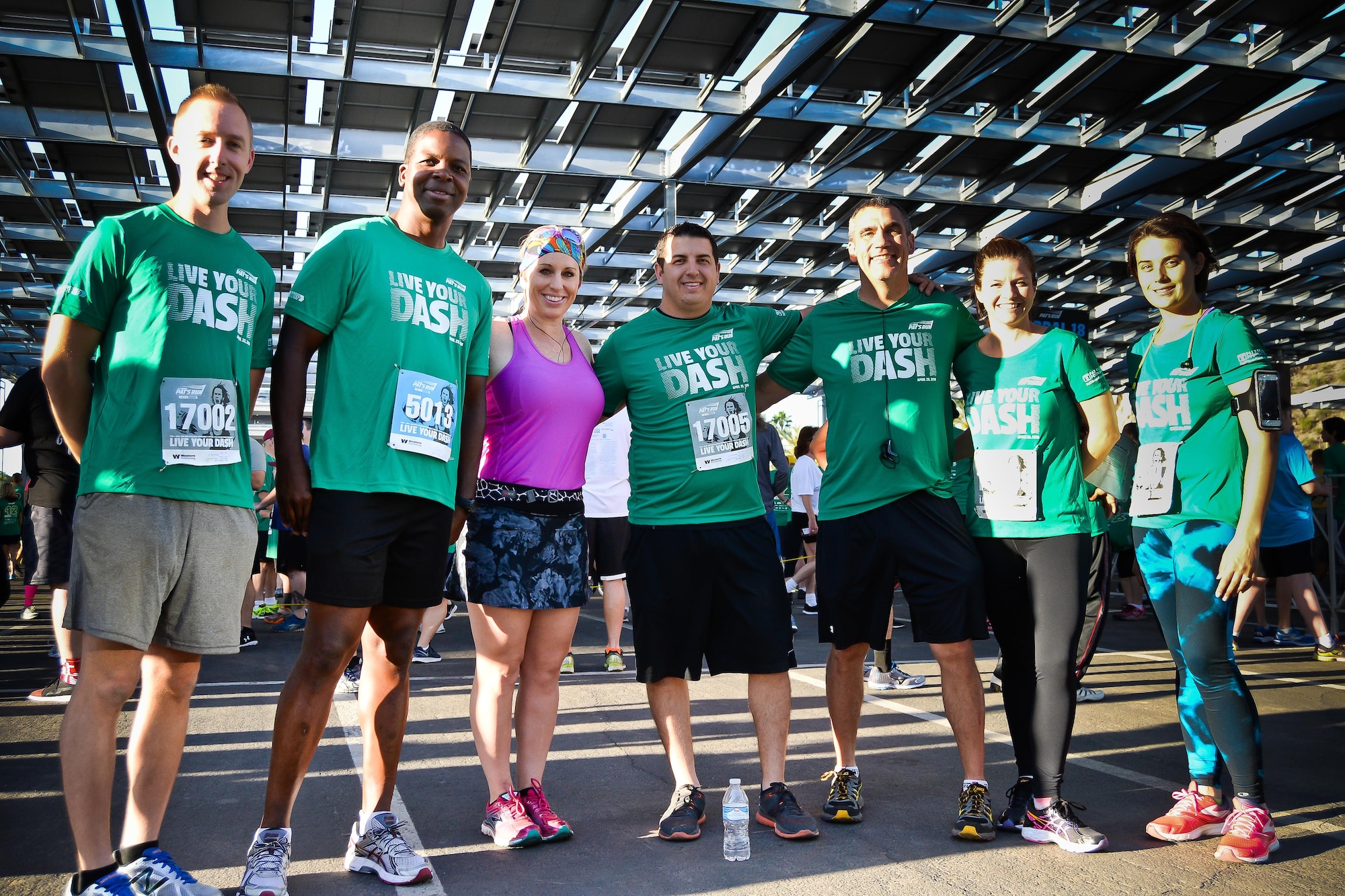 944th Fighter Wing Airmen pose for a photo before the start of the 2016 Pat Tillman run Apr 23 in Phoenix, Ariz. (U.S. Air Force photo by Staff Sgt. Nestor Cruz)