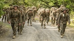 IWAKUNI, Yamaguchi, Japan (May 12, 2016) - Marines with Marine Wing Support Squadron 171 participate in a hike during exercise Thunder Horse 16.2 at the Japan Ground Self-Defense Force's Haramura Maneuver Area in Hiroshima, Japan. The week-long exercise focused on reinforcing skills that Marines learned throughout their military occupational specialty schooling and during Marine Combat Training in order to maintain situational readiness. Motor transportation operators, bulk fuels specialists, and field radio operators trained in various areas including direct refueling, recovery and general engineering operations and established a tactical motor pool.  
