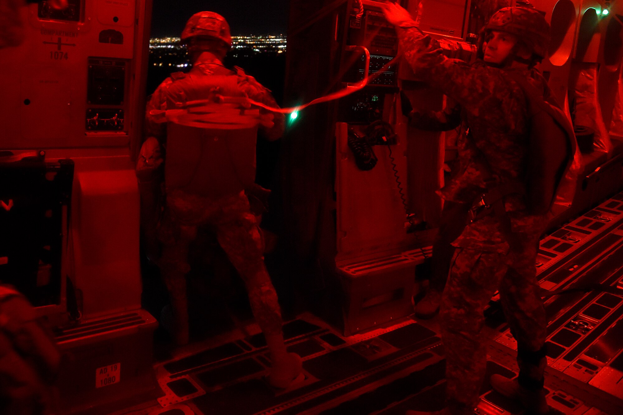 Paratroopers from the 82nd Airborne Division conduct a static line jump May 3, 2016, over Texas during a training exercise. The units involved in the exercise trained in: infiltration and exfiltration of personnel and equipment, personnel recovery operations, integration of conventional forces, airborne operations, aerial resupply, long range movements and exercising command and control elements. (U.S. Air Force photo/ Tech. Sgt. Tim Chacon) 