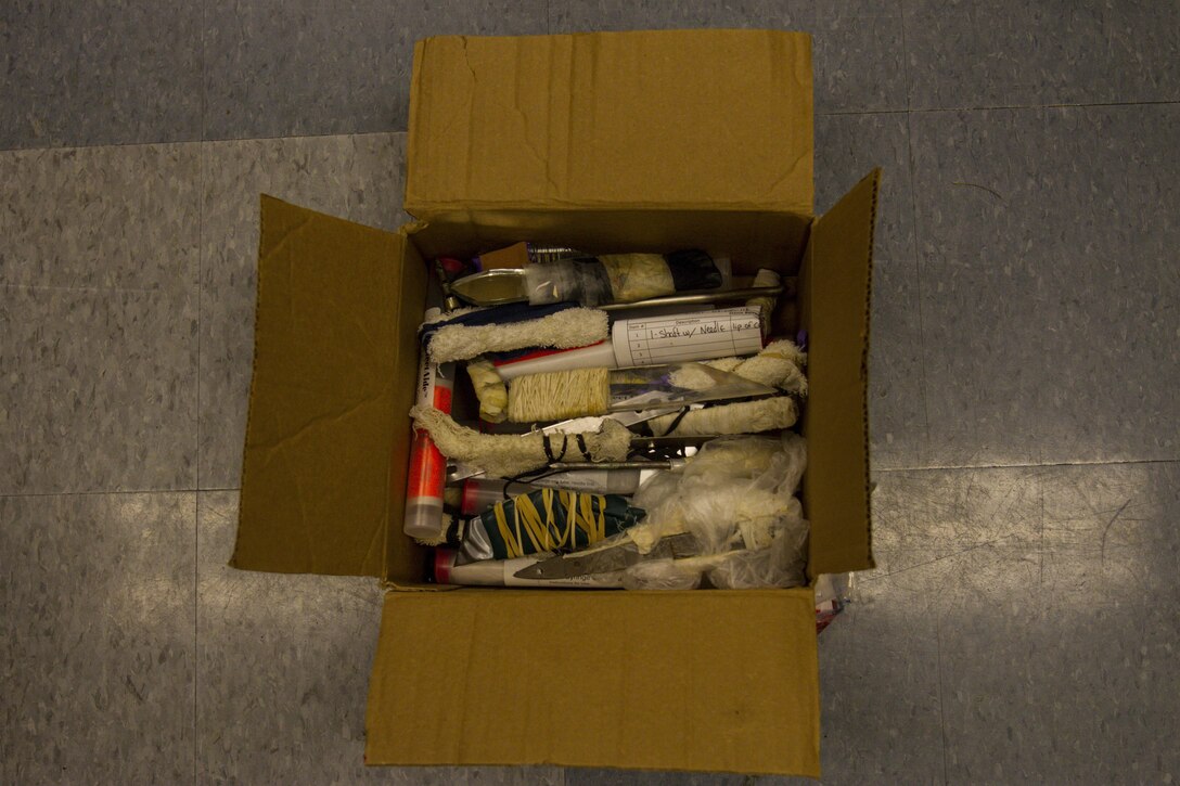 Recovered shanks sit in a box at the Charles Egeler Reception and Guidance Center in Jackson, Michigan, May 15. The shanks helped familiarize the U.S. Army Reserve Soldiers assigned to the 303rd Military Police Company with the realism of prison functions.The MPs were also taught inmate control by the corrections officer trainers at the local facility. The training is in place to augment their detainee operations in preparation for an upcoming deployment to Guantanamo Bay, Cuba. (U.S. Army photo by Sgt. Audrey Hayes)