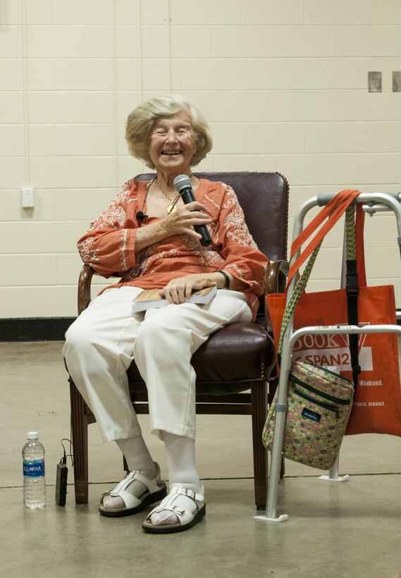 Eva Dukesz Friedlander, a Holocaust survivor, speaks to the Soldiers of the 335th Signal Command (Theater), May 14, 2016 at East Point, Georgia. Friedlander happily shared how she met her husband shortly after surviving the Holocaust with more than 100 Soldiers who attended the Holocaust Day of Remembrance. During the 335th SC(T) battle assembly weekend, the Equal Opportunity Office conducted its annual observance of the National Day of Remembrance, which was established by Congress in 1980 to ensure the victims of the Holocaust are remembered forever. (U.S. Army photo by Sgt. Stephanie A. Hargett)