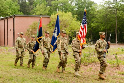 Second Transportation Brigade, 94th Training Division color guard during the division’s groundbreaking ceremony for a new training facility May 12, 2016. The 39,127-square-foot training center will be equipped with 15 classrooms and will include a maintenance training area for transportation courses, as well as a state of the art instructional kitchen for food service specialist courses. Ninety-fourth TD instructors could potentially train 2,635 Soldiers while teaching 120 classes annually.