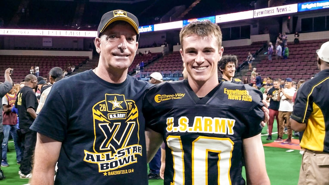 Benjamin Hakimi, son of Col. Ahron Hakimi, 311th Sustainment Command (Expeditionary), earned a spot on the team in the 15th Annual Army All-Star Bowl, Bakersfield, Calif., May 13, 2016. The bowl is a premiere high school football game and is the only event of its type in the nation. Players are selected for their high level of play on the field and for academic successes. The Army sponsored event is the largest attended high school all-star game in the state and involves mentoring youths, scholarships for the student athletes and donations to local non-profit organizations. Several NFL stars have played in past games, including Oakland Raiders quarterback, Derek Carr, and Eagles running back Ryan Matthews. (Courtesy photo)