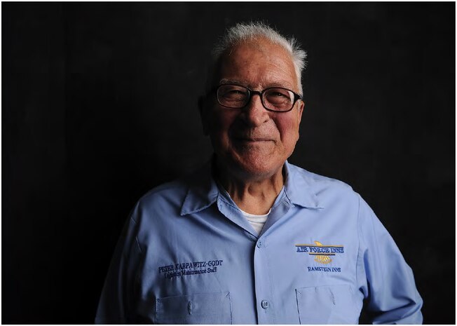 Senior Master Sergeant (Ret.) Peter Karpawitz-Godt was raised the son of a police officer in the midst of World War II in Germany. After WWII, Karpawitz-Godt moved to America so he could enroll in college. In March of 1956, at the age 27, he became an Airman in the U.S. Air Force. (U.S. Air Force photo by Senior Airman Hailey Haux)