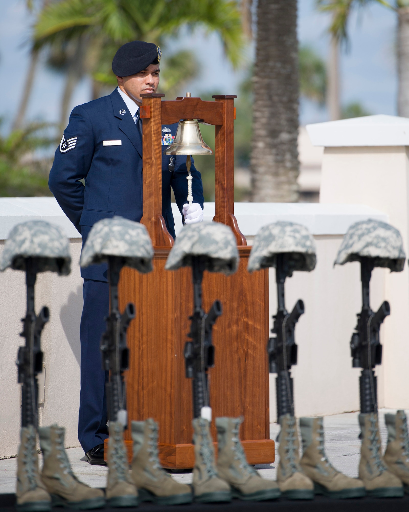 The 45th Security Forces Squadron honored all law enforcement and first responders who have made the ultimate sacrifice during the National Police Week Opening and Fallen Heroes Ceremony May 16, 2016, at Patrick Air Force Base, Fla. This year’s National Police Week dates are held May 15-21, 2016. A SFS Open House is scheduled for May 18, which includes a Military Working Dog demonstration. Guests can also see the holding cells, dispatch center, mobile command post, weapons display, and patrol vehicle from 2-4 p.m. in building 1319. The open house is open to those with a valid DOD identification card. Additionally, a Wing Run is slated for May 20 at 7 a.m. at the WarFit Field. All members have the option to complete a 2-mile or 5K ruck march instead of 5K run. For more information, call (321) 494-6949/6270. (U.S. Air Force photos/Matthew Jurgens/Released)