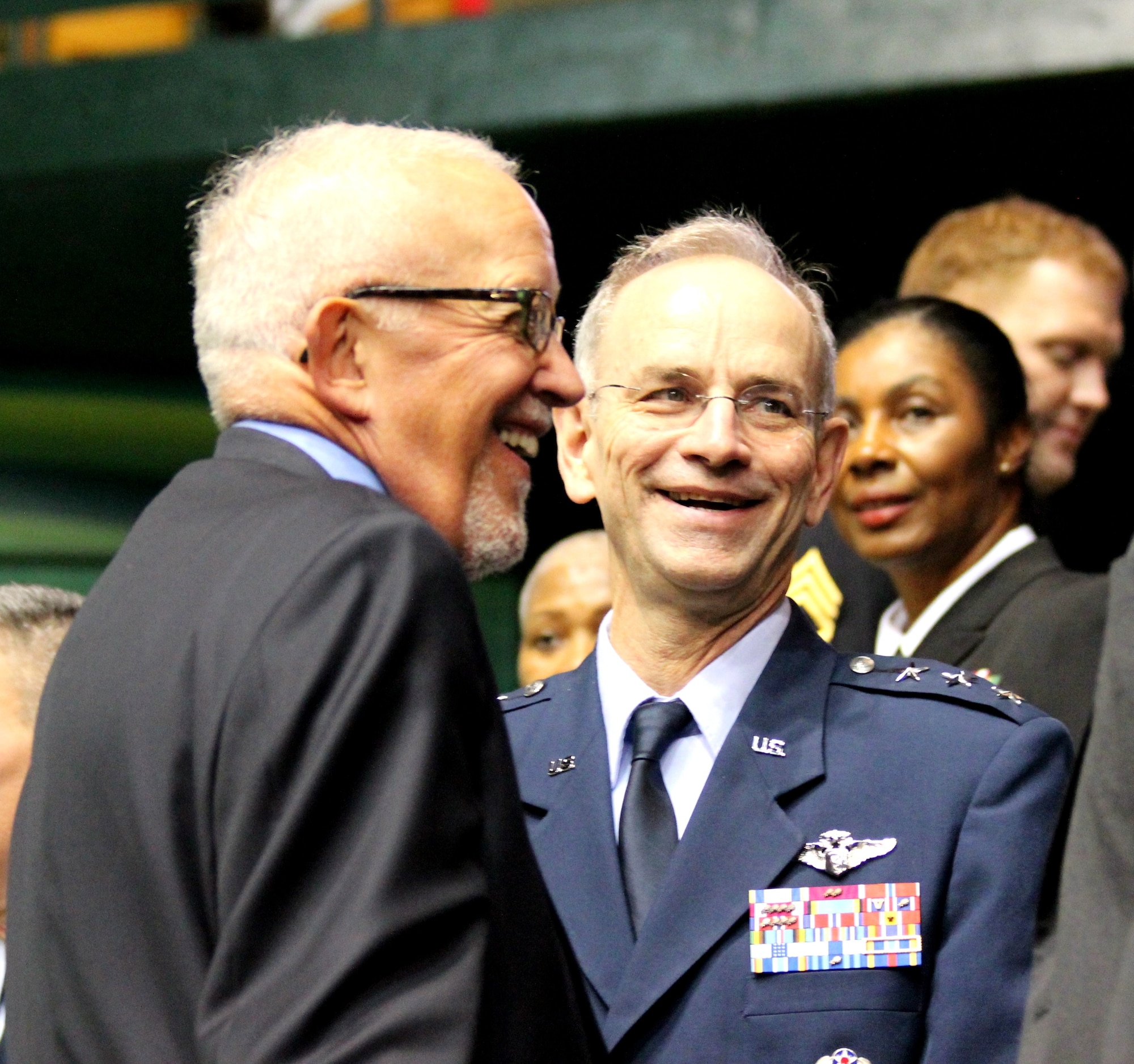 Air Force Surgeon General Lt. Gen. (Dr.) Mark Ediger attended the Enlisted to Medical Degree Preparatory Program graduation ceremony at George Mason University, on May 11, 2016. The Enlisted to Medical Degree Preparatory Program is a partnership between the Armed Services and Uniformed Services University. Designed for enlisted service members, the two-year program enables members to remain on active duty status while enrolled as full-time students in preparation for application to medical school. (U.S. Air Force photo by Prerana Korpe, AFMS Public Affairs)