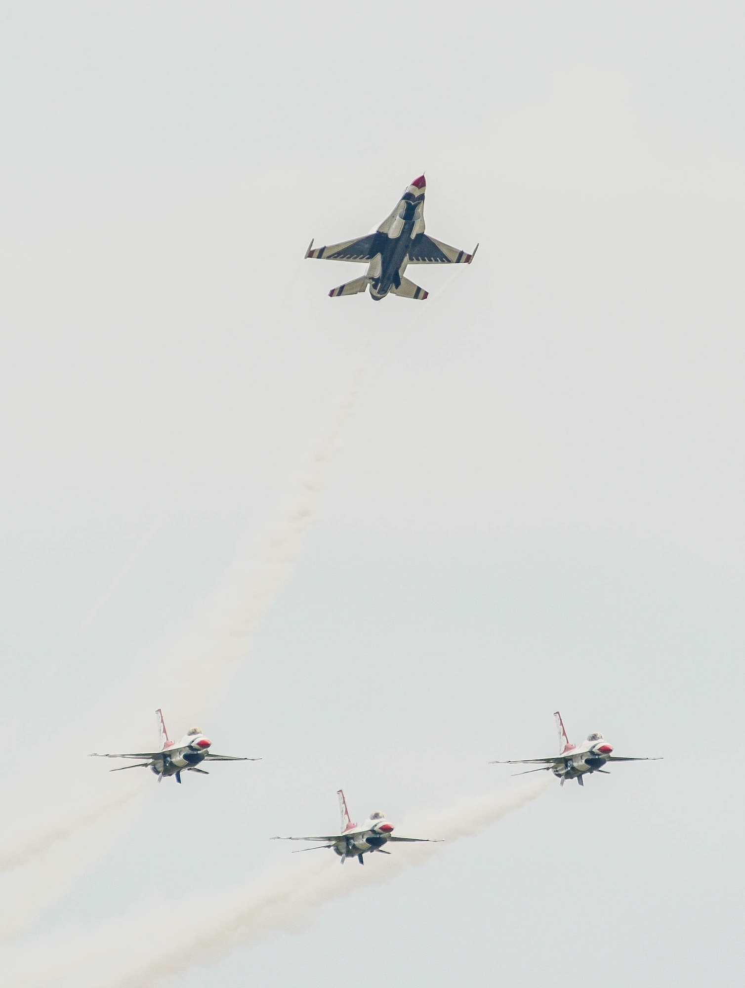 The U.S. Air Force Precision Flying Demonstration Team – The Thunderbirds – arrive at Shaw Air Force Base, S.C., May 17, 2016. The Thunderbirds came to Shaw to participate in the 2016 Shaw Air Expo and open house, “Thunder Over the Midlands,” a free air show scheduled for May 21-22. (U.S. Air Force by Senior Airman Jensen Stidham)