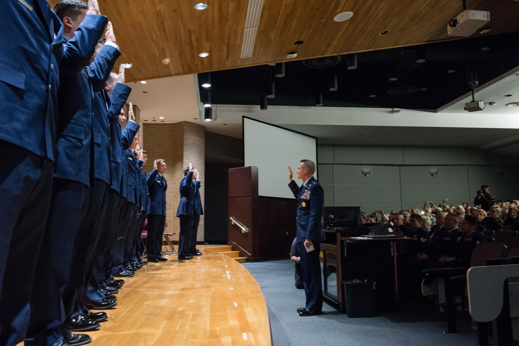Lt. Gen. Darryl Roberson, commander for Air Education and Training Command, visited Texas A&M University in College Station, Texas, May 13 to speak at the Detachment 805’s commissioning ceremony.  The general also had the opportunity to commission the 32 new Air Force second lieutenants.   Texas A&M’s Corps of Cadets commissions more military officers through ROTC than any other institution in the country, other than the service academies. 