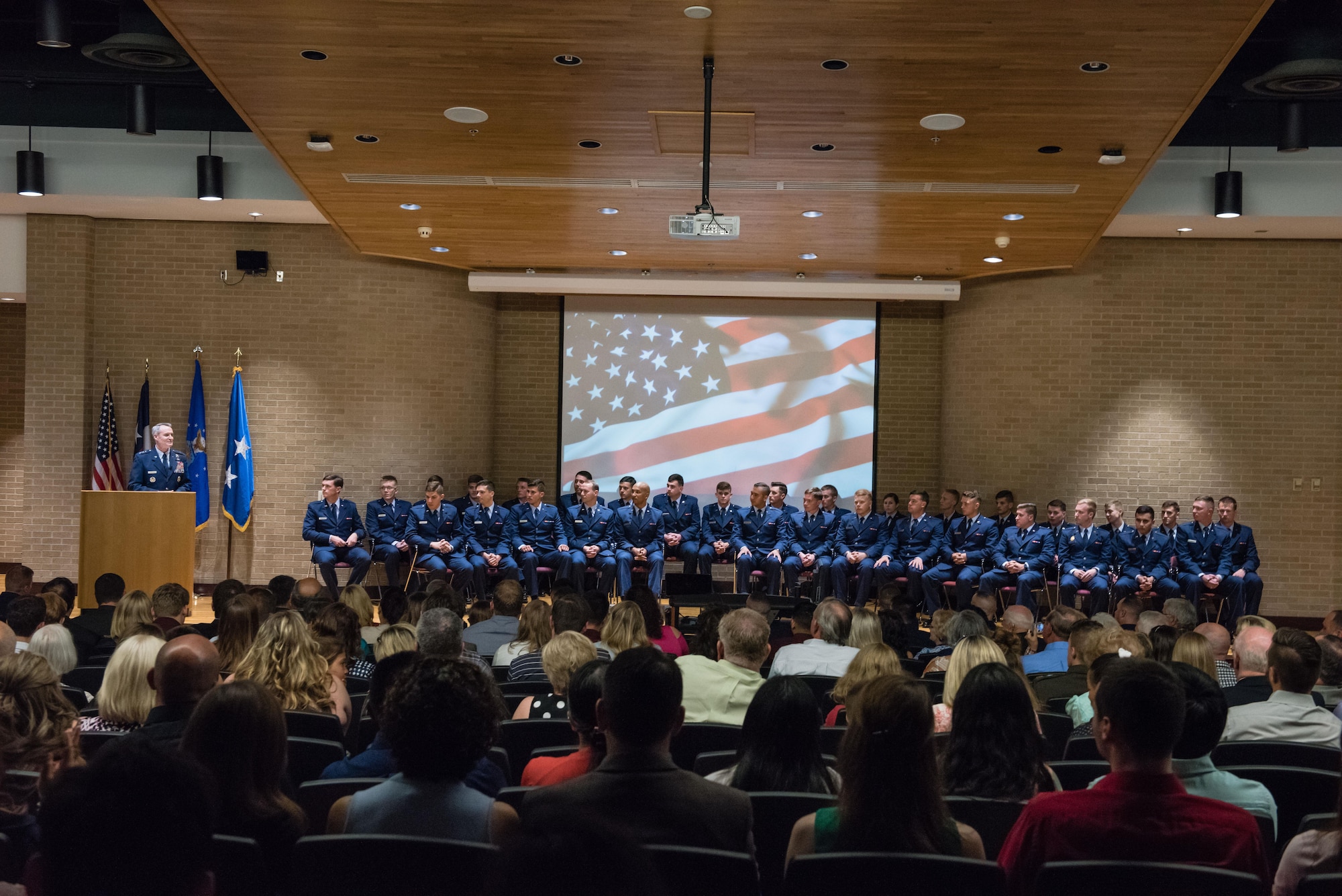 Lt. Gen. Darryl Roberson, commander for Air Education and Training Command, visited Texas A&M University in College Station, Texas, May 13 to speak at the Detachment 805’s commissioning ceremony.  The general also had the opportunity to commission the 32 new Air Force second lieutenants.   Texas A&M’s Corps of Cadets commissions more military officers through ROTC than any other institution in the country, other than the service academies. (U.S. Air Force photo by Capt. Jose R. Davis) 