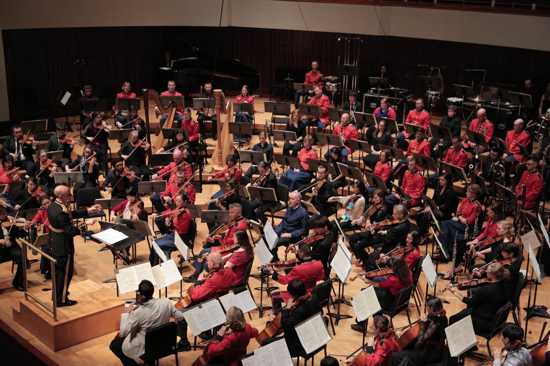On Sunday, May 1, in a special tribute marking the centennial of the First World War, the United States Marine Chamber Orchestra joined forces with the University of Maryland Symphony Orchestra in a concert titled “Remembering World War I: The Mintage of Man.” (USMC photo by Staff Sgt. Rachel Ghadiali/released).