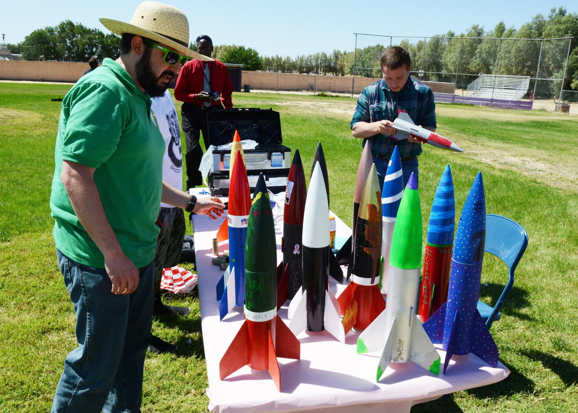 In all, 24 Class A amateur rockets were launched to the oooos and ahhhhhs of the students May 12 at Branch Elementary.The competition included 4th-6th grade classes that work on a Big Daddy Rocket Kit for around two weeks leading up to the big day. (U.S. Air Force photo by Kenji Thuloweit)