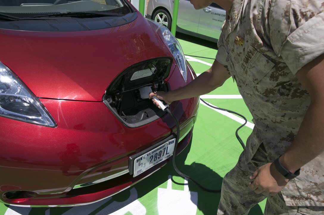 In accordance with Executive Order 13693, Planning for Federal Sustainability in the Next Decade, the Public Works Division installed new charging stations for government electric vehicles aboard the Combat Center. The charging stations were tested May 3, 2016 as part of the Combat Center’s initiative to further the installation’s conservation and sustainability efforts. (Official Marine Corps photo by Lance Cpl. Dave Flores)