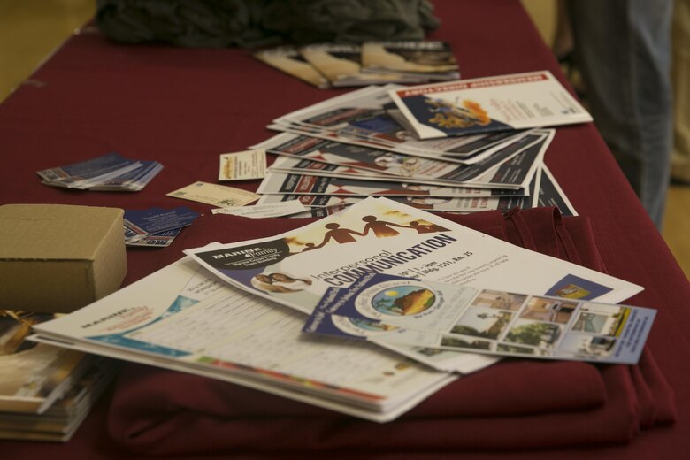 Marine Corps Community Services offered informational pamphlets of various ways to volunteer and work with the base to members of the surrounding communities at the ‘How to do Business with the Base’ event at Copper Mountain College May 5, 2016. (Official Marine Corps photo by Cpl. Thomas Mudd/Released)