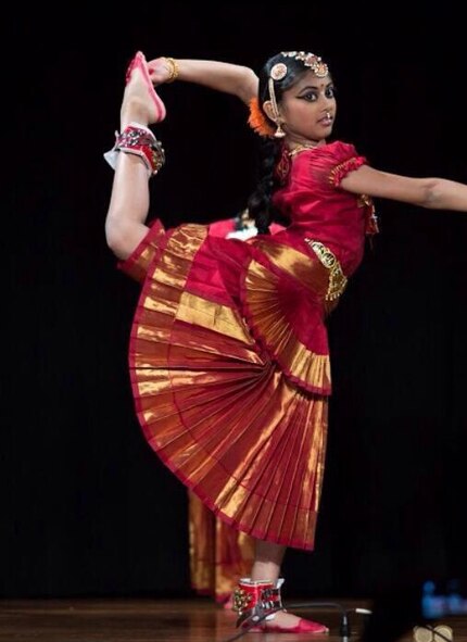 A dancer from the Omaha Hindu Temple performs an Indian cultural dance. (U.S. Air Force courtesy photo)