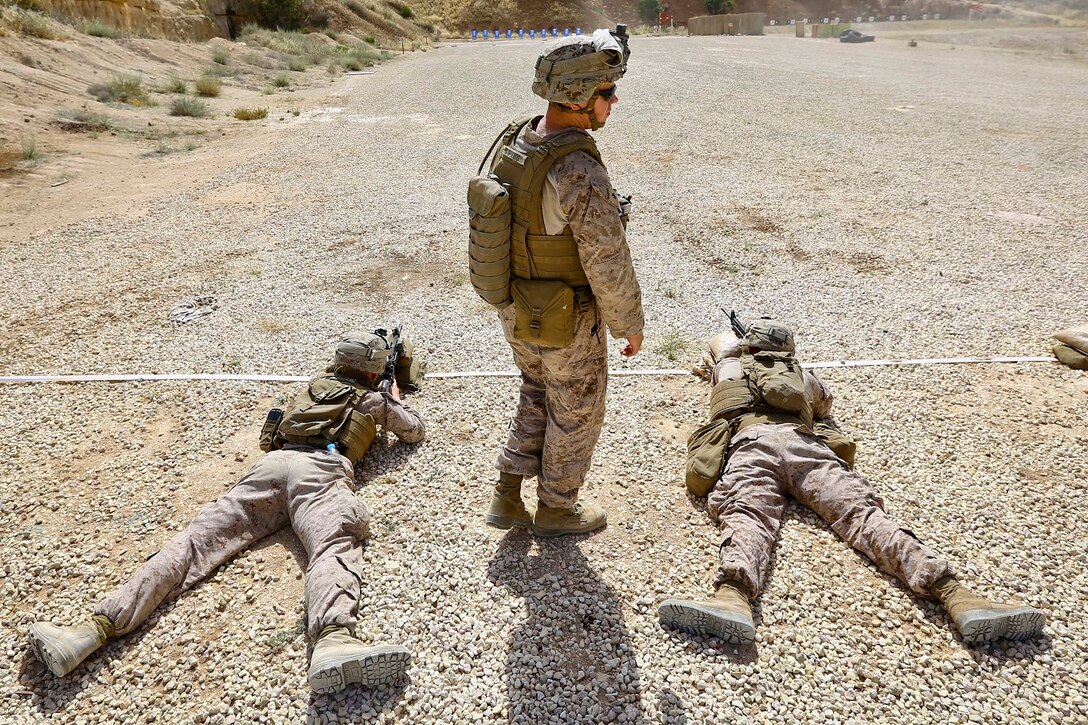 U.S. Marines with 2nd Battalion, 7th Marine Regiment , Special Purpose Marine Air Ground Task Force Crisis Response Central Command 16.2, participate in a live fire range during Exercise Eager Lion 16 at King Abdullah II Special Operations Training Center, Kingdom of Jordan on May 17, 2016. Eager Lion 16 is a US military bi-lateral exercise with the Hashemite Kingdom of Jordan designed to strengthen relationships and interoperability between partner nations. (U.S. Marine Corps photo by Cpl. Lauren Falk 5th MEB COMCAM/Released)