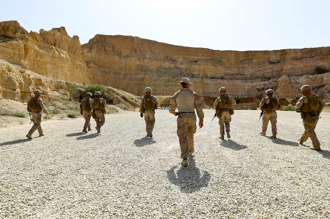 U.S. Marines with 2nd Battalion, 7th Marine Regiment , Special Purpose Marine Air Ground Task Force Crisis Response Central Command 16.2, participate in a live fire range during Exercise Eager Lion 16 at King Abdullah II Special Operations Training Center, Kingdom of Jordan on May 17, 2016. Eager Lion 16 is a US military bi-lateral exercise with the Hashemite Kingdom of Jordan designed to strengthen relationships and interoperability between partner nations. (U.S. Marine Corps photo by Cpl. Lauren Falk 5th MEB COMCAM/Released)