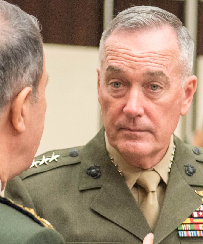 Marine Corps Gen. Joe Dunford, chairman of the Joint Chiefs of Staff,   participates in the NATO Military Committee/Chiefs of Defense Session in Brussels, May 18, 2016. DoD photo by D. Myles Cullen