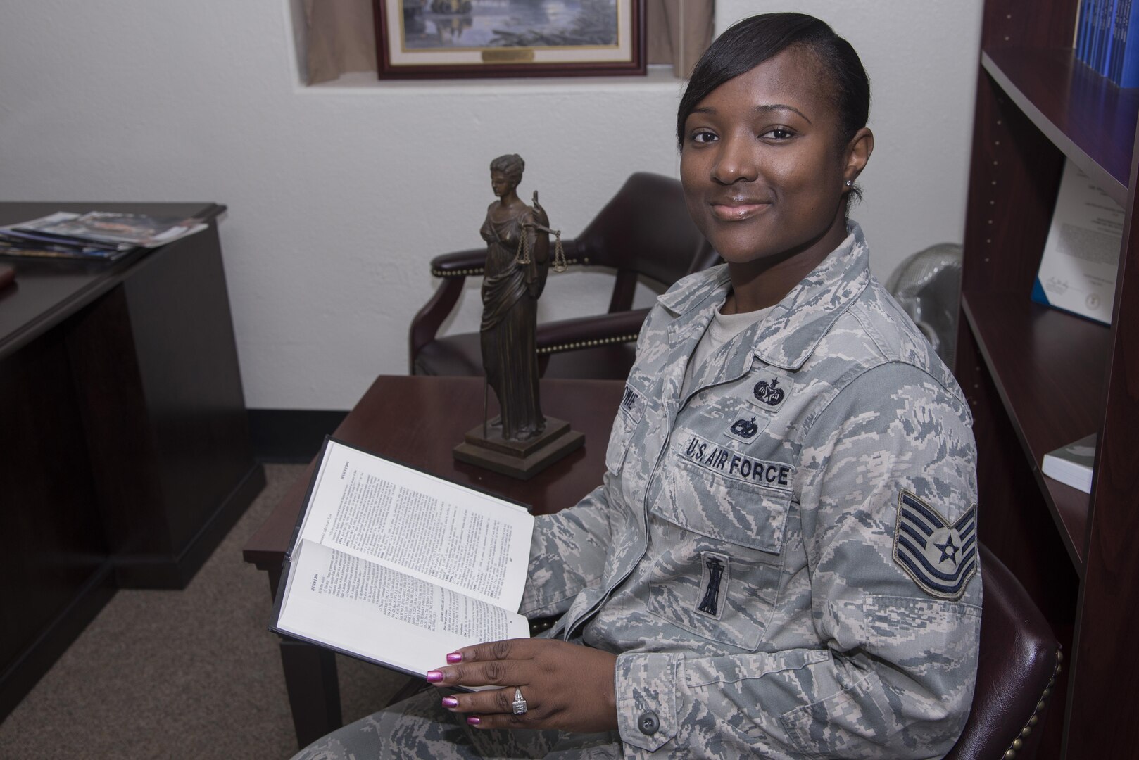 Tech. Sgt. Danyall Bowie is an Office of Airmen’s Council disability paralegal manager. As the only unit of its kind in the Air Force, Bowie and her team at the OAC offer their legal services to all Airmen, including Air National Guard and Air Force Reserves members. (U.S. Air Force photo by Senior Airman Stormy Archer/RELEASED)